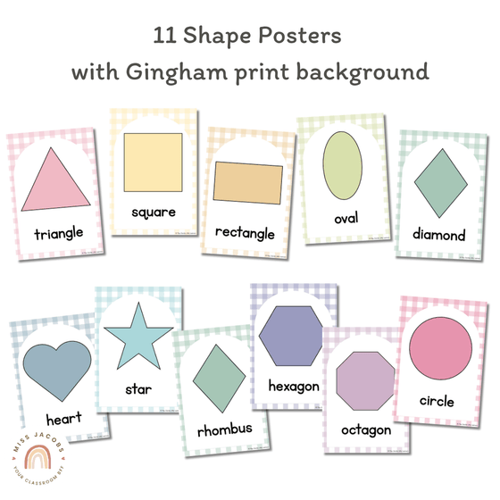 Shape Posters | Daisy Gingham Pastels Classroom Decor | Editable - Miss Jacobs Little Learners