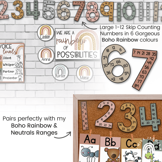 Skip Counting Large Number Display - Boho Neutrals Decor