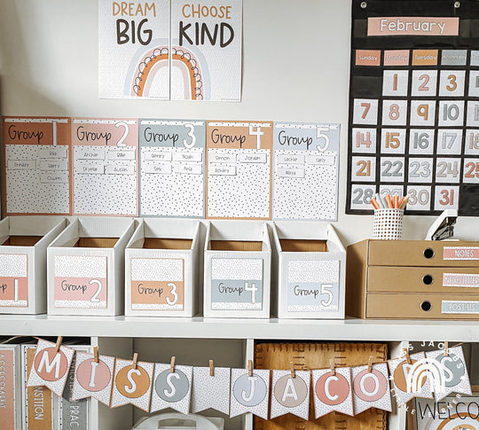 Reading Group Organizers & Labels - Spotty Boho Classroom Decor