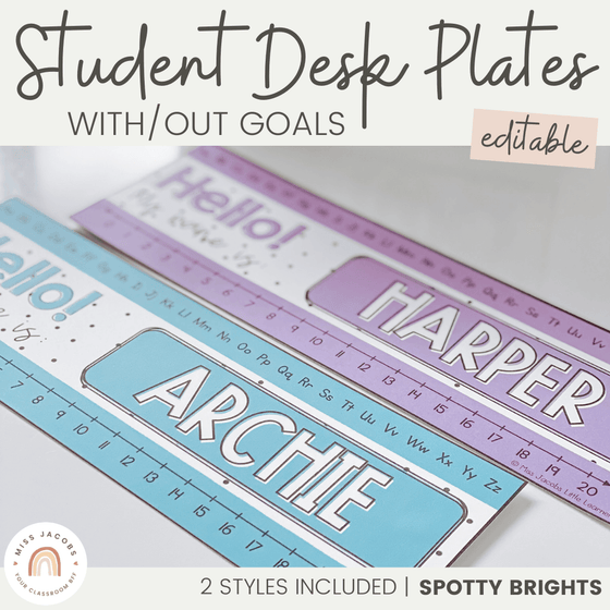 SPOTTY BRIGHTS | STUDENT NAME & GOALS PLATES | EDITABLE - Miss Jacobs Little Learners