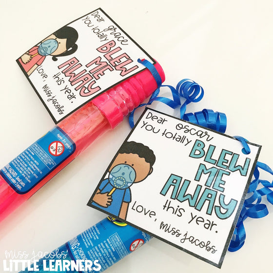 Student Gift Tags for Bubble Wand | You blew me away - Miss Jacobs Little Learners