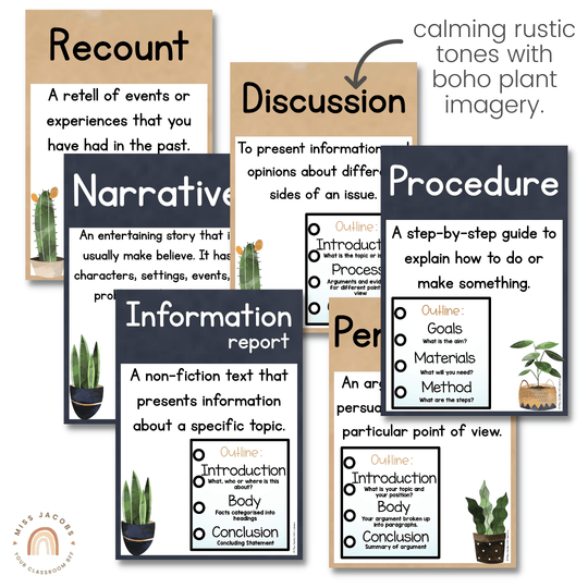 Text Type Posters - Boho Plants Classroom Decor