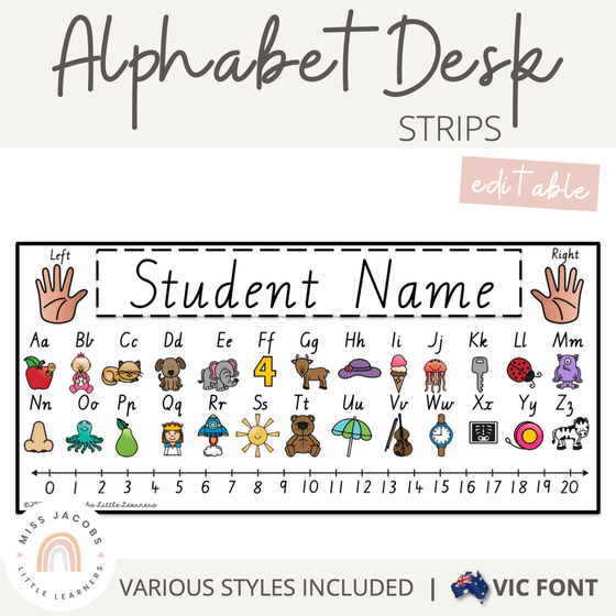 Victorian Modern Cursive Alphabet Desk Strips with Number Line {Name Tags} - Miss Jacobs Little Learners