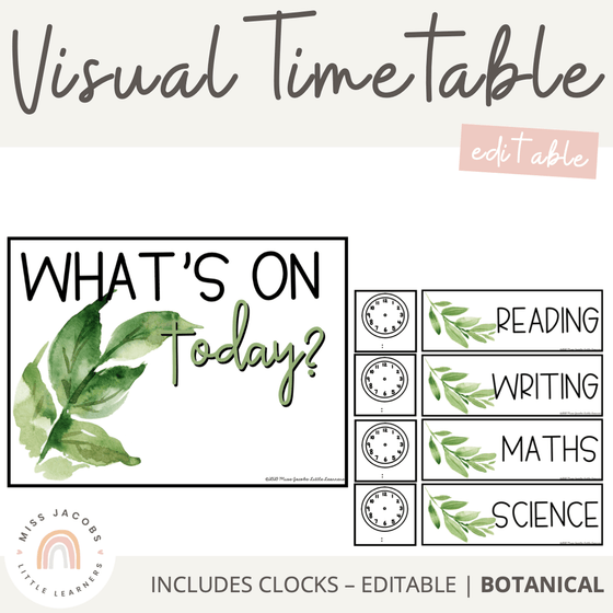 Visual Timetable | Botanical Decor | Editable - Miss Jacobs Little Learners