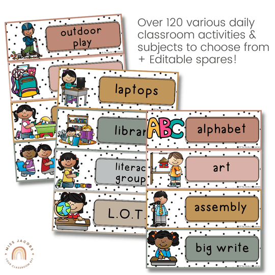 Visual Timetable Daily Schedule - Spotty Boho Classroom Decor