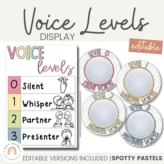 Voice Level Display | SPOTTY PASTELS Classroom Decor - Miss Jacobs Little Learners