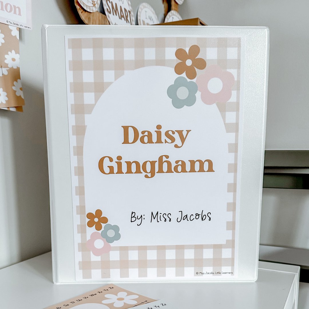  Daisy Gingham Neutrals Classroom Decor Theme - Miss Jacobs Little Learners