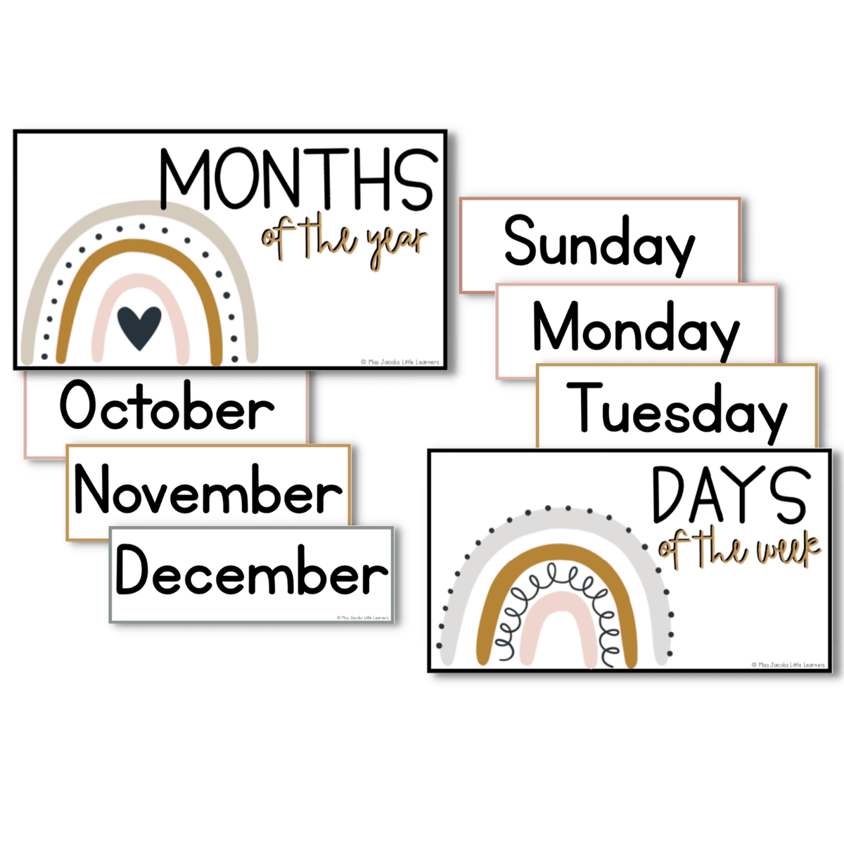 Days of the Week & Months of the Year Flashcards – MJLL – Miss Jacobs ...