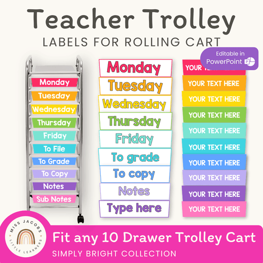 10 Drawer Cart Labels | Brights Teacher Trolley Labels | Editable