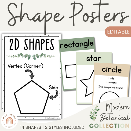 Modern Botanical Math Decor Posters - 2D Shape Posters - Miss Jacobs Little Learners