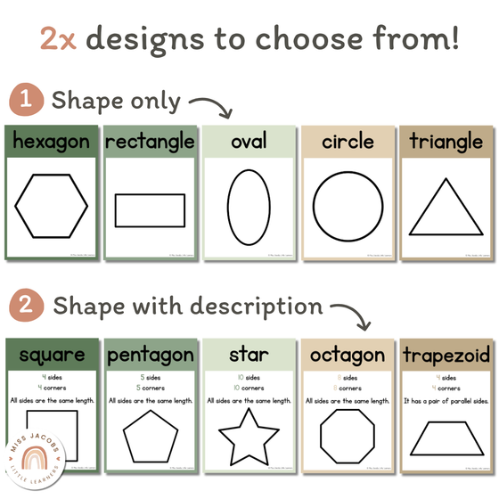 Modern Botanical Math Decor Posters - 2D Shape Posters - Miss Jacobs Little Learners