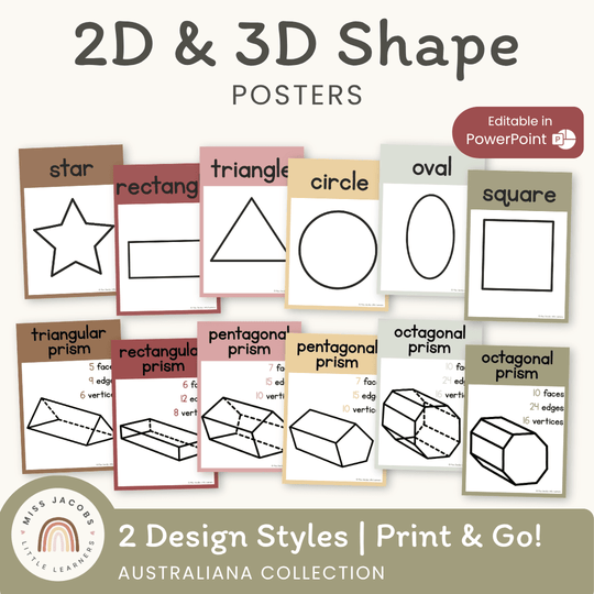 2D & 3D Shape Posters - Australiana Math Decor