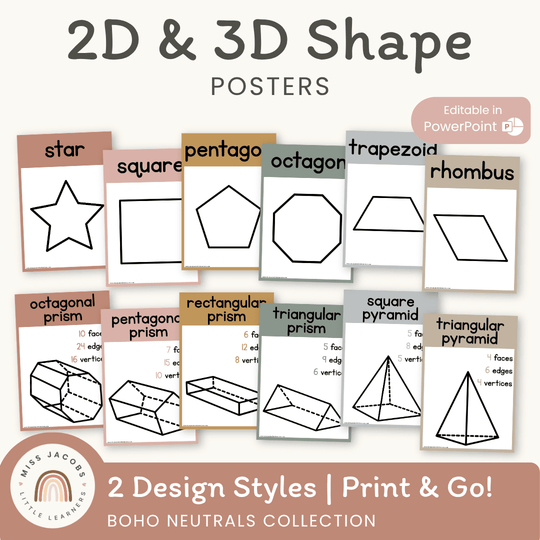 2D & 3D Shape Posters - Boho Neutrals Math Decor