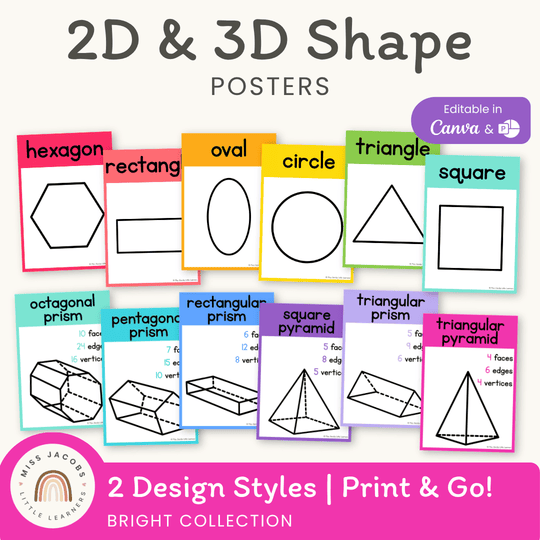 2D & 3D Shape Posters - Bright Math Decor
