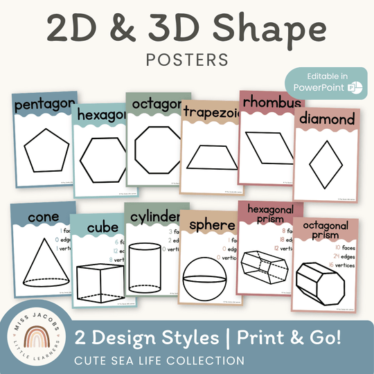 2D & 3D Shape Posters - Cute Sea Life Math Decor