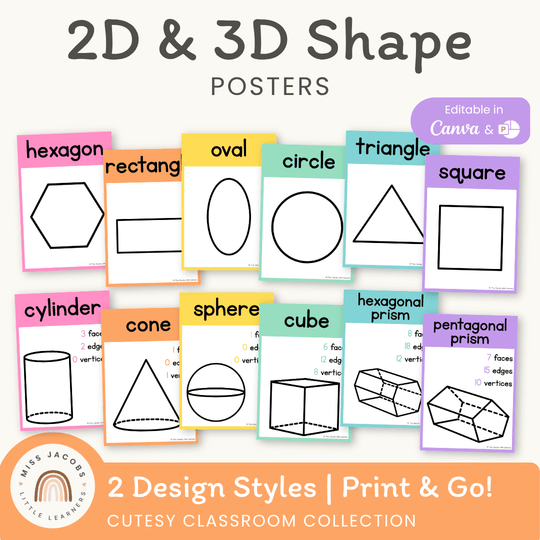 2D & 3D Shape Posters - Cutesy Math Decor