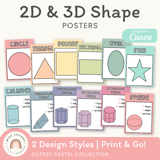 2D & 3D Shape Posters - Cutesy Pastel Math Decor