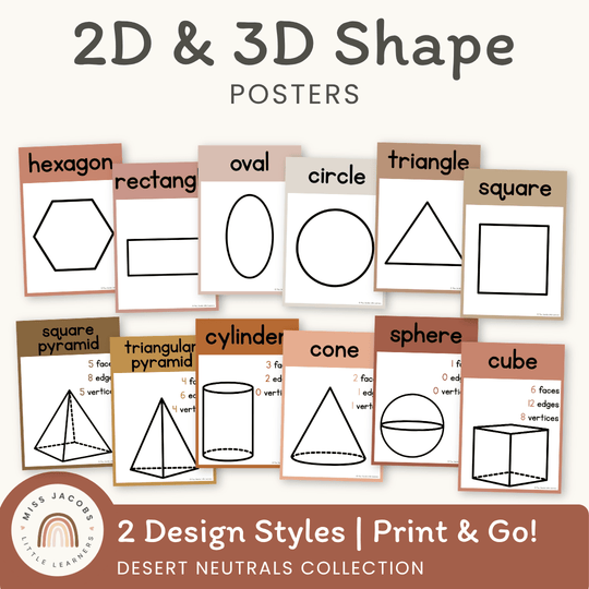 2D & 3D Shape Posters - Desert Neutrals Math Decor