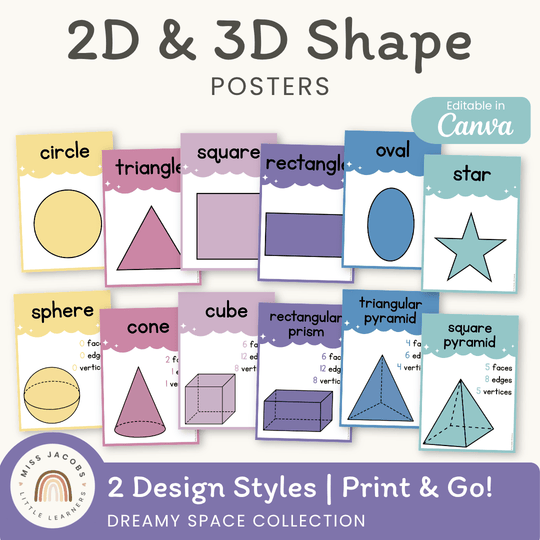 2D & 3D Shape Posters - Dreamy Space Math Decor