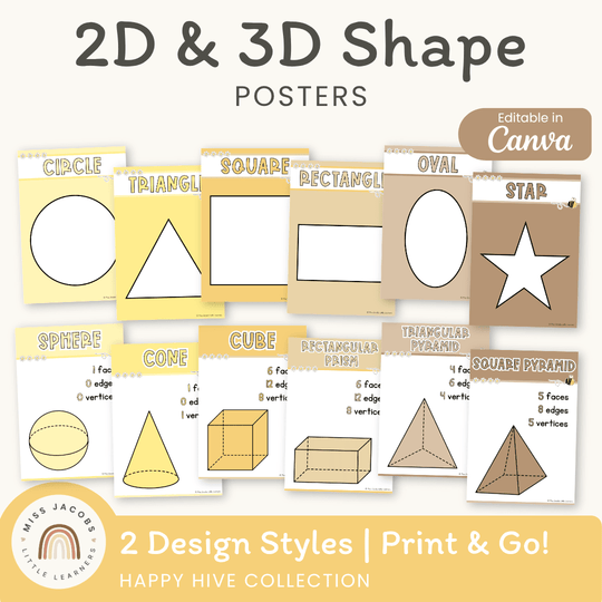 2D & 3D Shape Posters - Happy Hive Math Decor