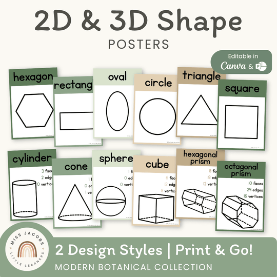 2D & 3D Shape Posters - Modern Botanical Math Decor
