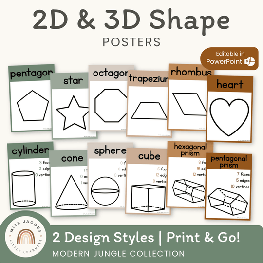 2D & 3D Shape Posters - Modern Jungle Math Decor