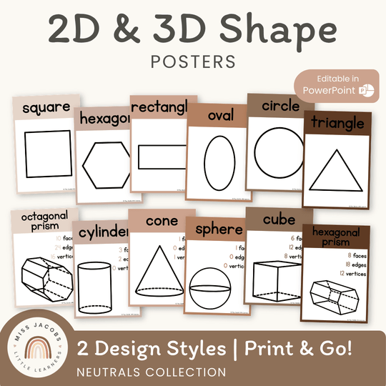 2D & 3D Shape Posters - Neutrals Math Decor