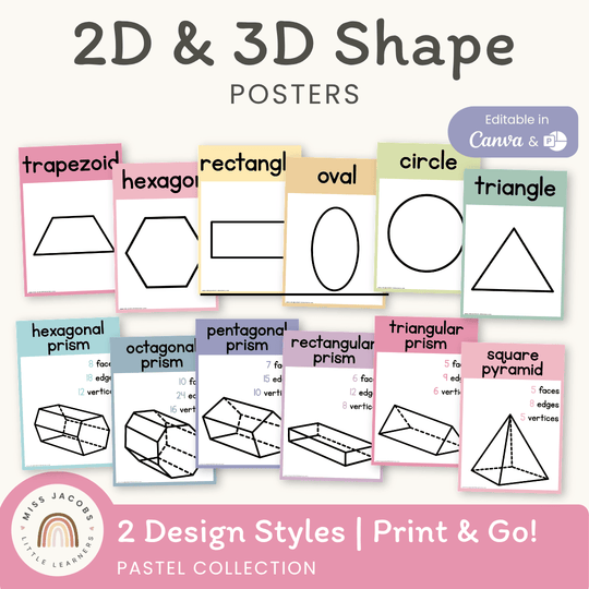 2D & 3D Shape Posters - Pastel Math Decor