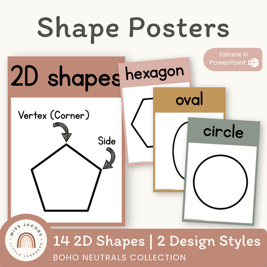 2D Shape Posters - Boho Neutrals Classroom Theme