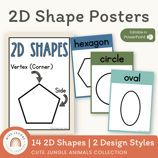 2D Shape Posters - Cute Jungle Animals Theme