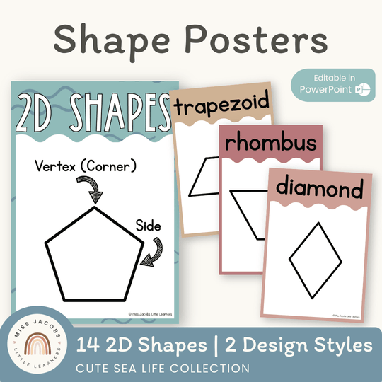 2D Shape Posters - Cute Sea Life Classroom Decor