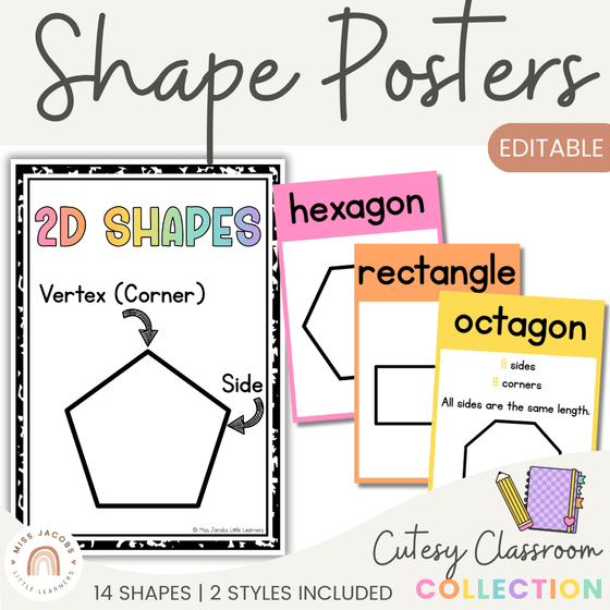 2D Shape Posters - Cutesy Classroom Decor - Miss Jacobs Little Learners