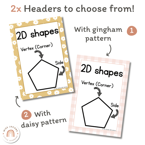 2D Shape Posters | Daisy Gingham Neutral Math Classroom Decor - Miss Jacobs Little Learners