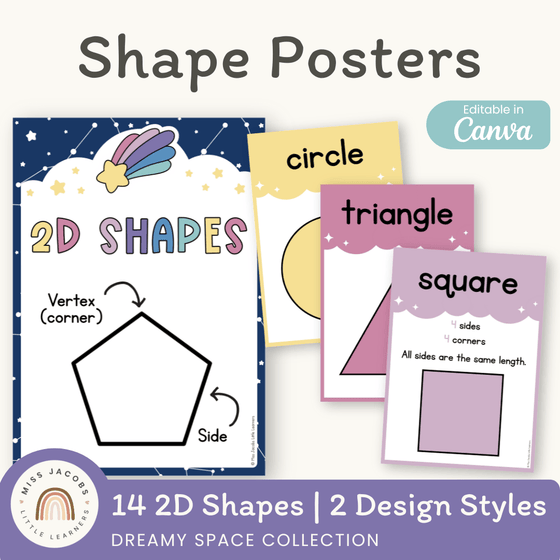 2D Shape Posters - Dreamy Space Theme Classroom Decor - Miss Jacobs Little Learners