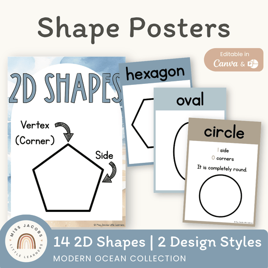 2D Shape Posters - Modern Ocean Classroom Decor