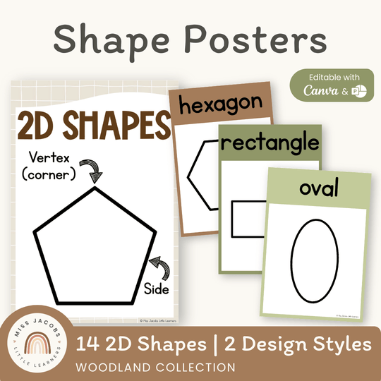 2D Shape Posters - Woodland Theme Classroom Decor