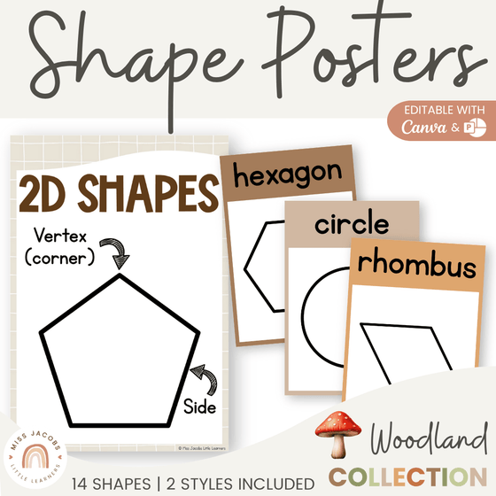 2D Shape Posters - Woodland Theme Classroom Decor - Miss Jacobs Little Learners