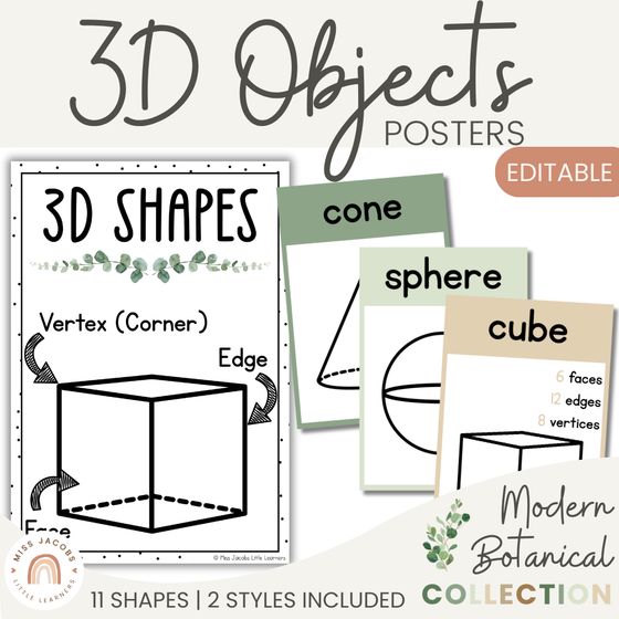 Modern Botanical Math Decor Posters - 3D Shape Posters - Miss Jacobs Little Learners