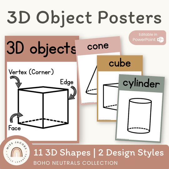 3D Shape Posters - Boho Neutrals Classroom Decor