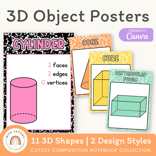 3D Objects Posters - Cutesy Composition Notebook Math Decor