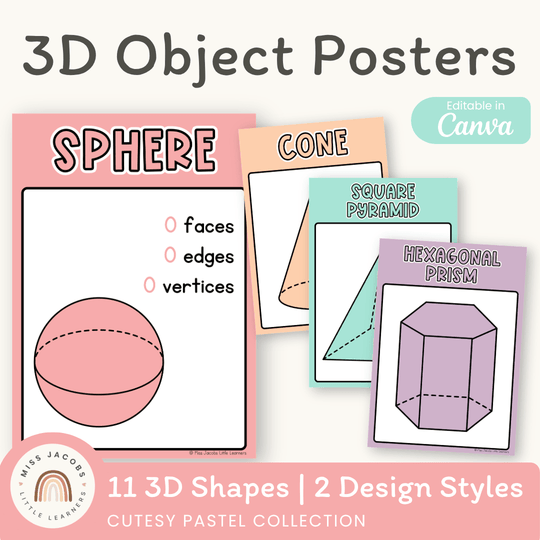 3D Objects Posters - Cutesy Pastel Math Decor
