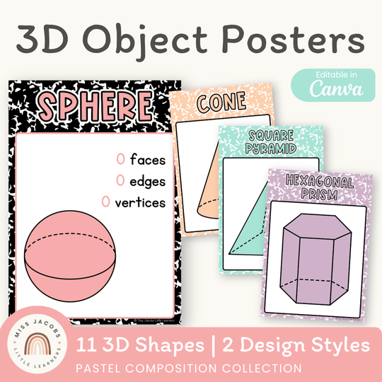3D Objects Posters - Pastel Composition Notebook Math Decor