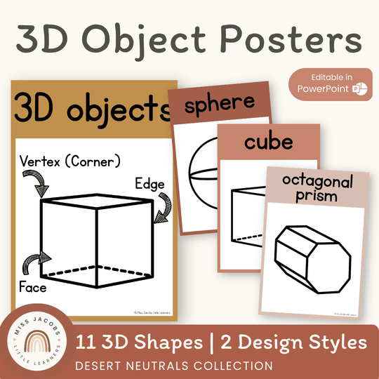 3D Shape / 3D Objects Posters | DESERT NEUTRALS | Boho Vibes Classroom Decor