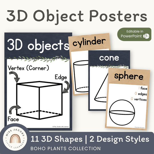 3D Shape Posters - Boho Plants Classroom Decor