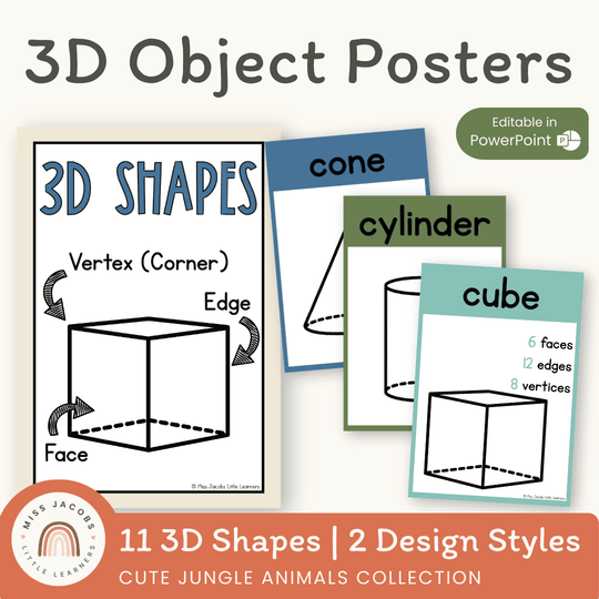 3D Shape Posters - Cute Jungle Animals Theme