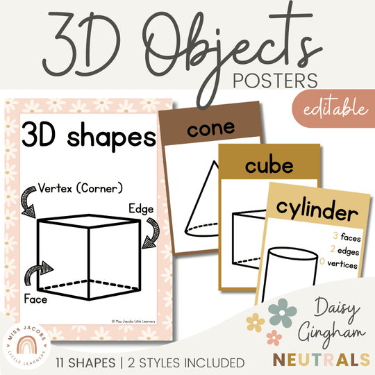 3D Shape Posters - Daisy Gingham Neutrals Decor