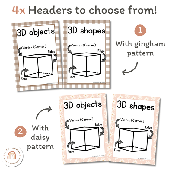 3D Shape Posters | Daisy Gingham Neutral Math Classroom Decor | 3D Objects - Miss Jacobs Little Learners