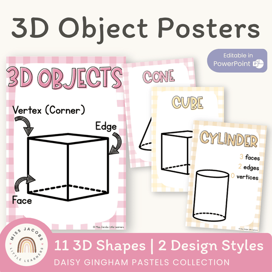 3D Shape Posters - Daisy Gingham Pastels Theme