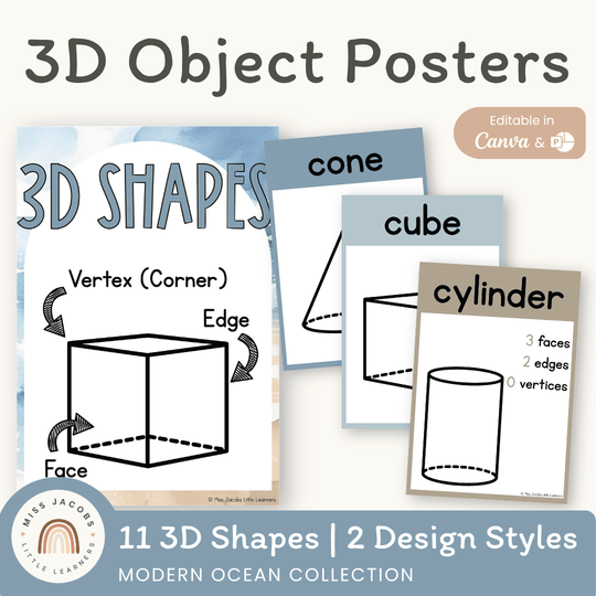 3D Shape Posters - Modern Ocean Classroom Decor