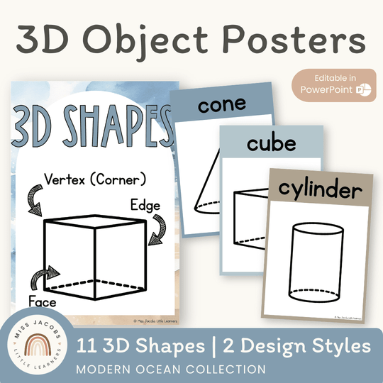 3D Shape Posters - Modern Ocean Classroom Decor